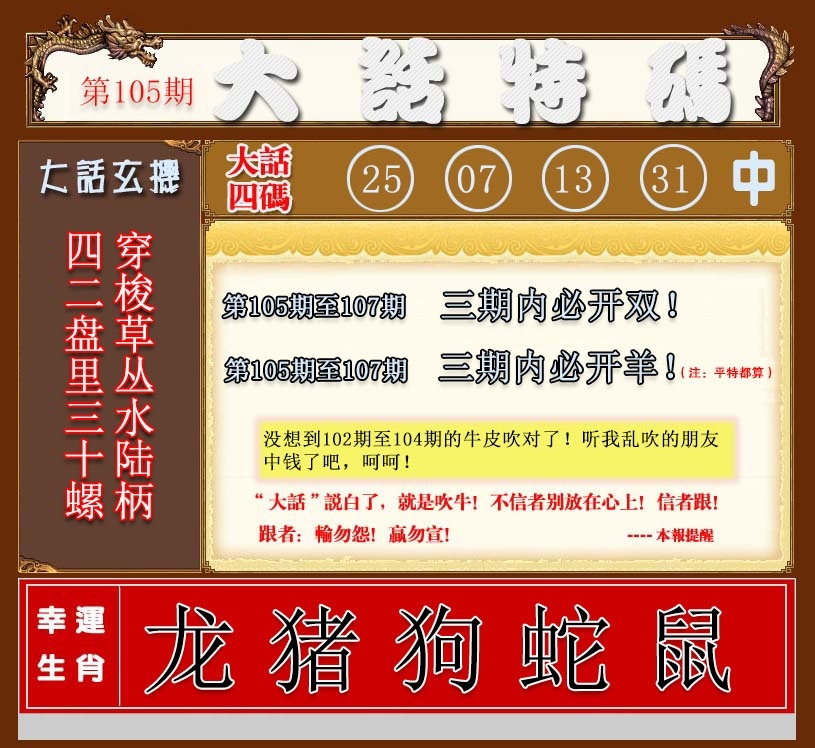 图片如未更新，可能正在上传中，或者开奖日再来看看，不便之处请谅解！